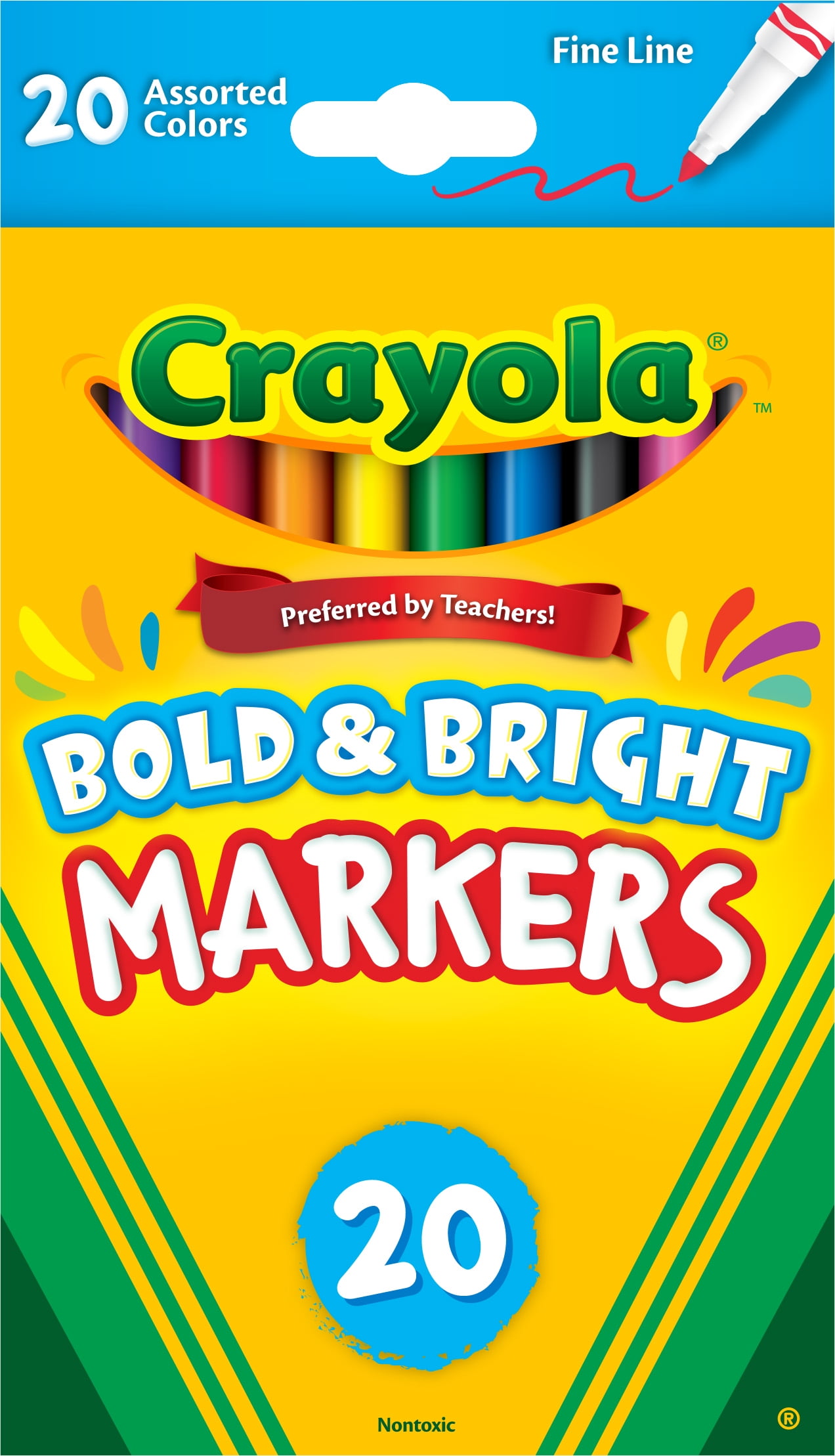 Crayola 20 Count Fine Line Classic Markers, Back to School Supplies, Child Ages 3+