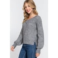 thumbnail image 3 of Saronite Basics Classic Long Sleeve Double V Neck Casual Sweater Top, Heather Grey (Women's), 3 of 4