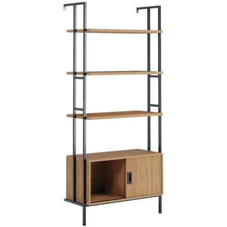 Sauder New Hyde 4 Shelf Wall Mounted Bookcase With Sliding Door In Serene Walnut Walmart Canada