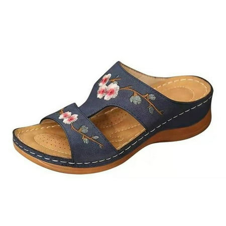 

Summer Flower Sandals Comfort Slide Sandals Beautiful Low Heel Walking Slippers For Women New