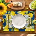 thumbnail image 2 of Sm:)e Floral Lemon Summer Placemats Set of 4, Blue Tiles Summer Holiday Tasty Fruit Healthy Fruit Watercolor Rustic Botanic Table Cover,12 x 18 Inch, 2 of 7