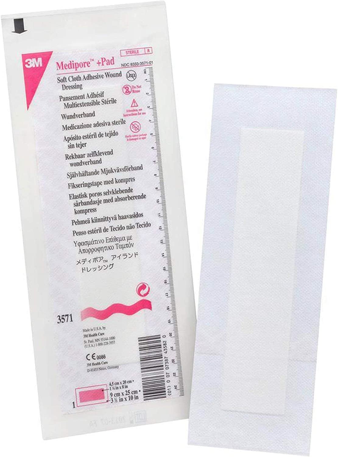3M Medipore Plus Pad Soft Cloth Adhesive Wound Dressings - 3 1/2" x 10" - 1 box (25 Each)