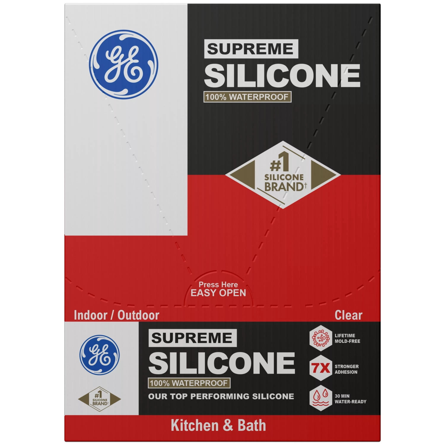 GE Supreme Silicone Kitchen & Bath Sealant, Pack of 1, Clear 2.8 fl oz Tube