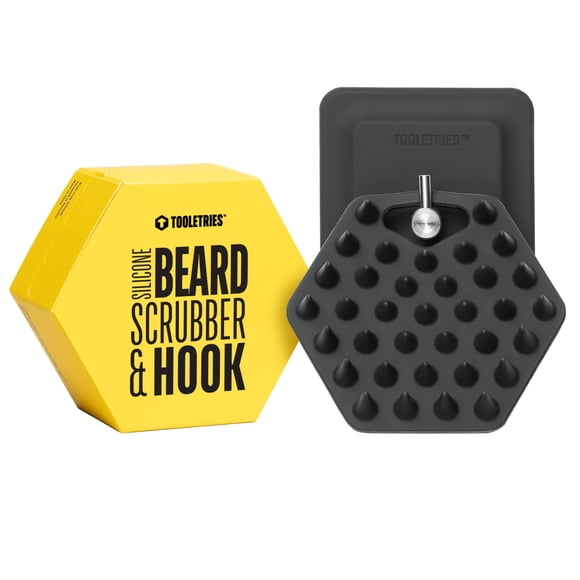Tooletries - Cepillo y exfoliante de barba de silicona para hombres - Limpia profundamente los poros - Accesorio de ducha suave al tacto con gancho - Carbón