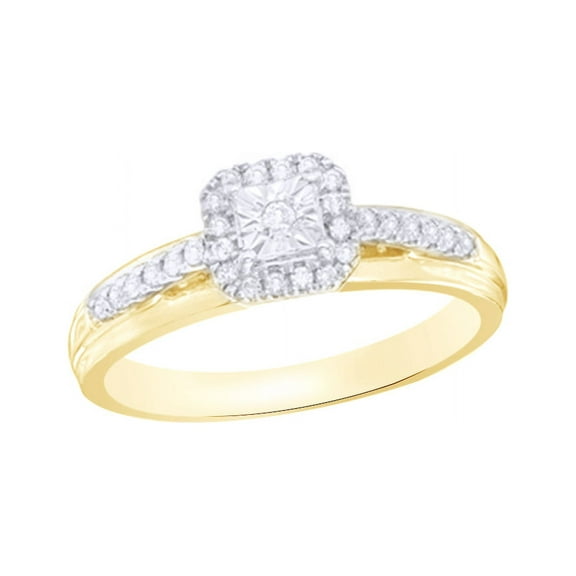 Round Cut White Natural Diamond Frame Promise Ring in 10k Yellow Gold (0.2 Cttw)