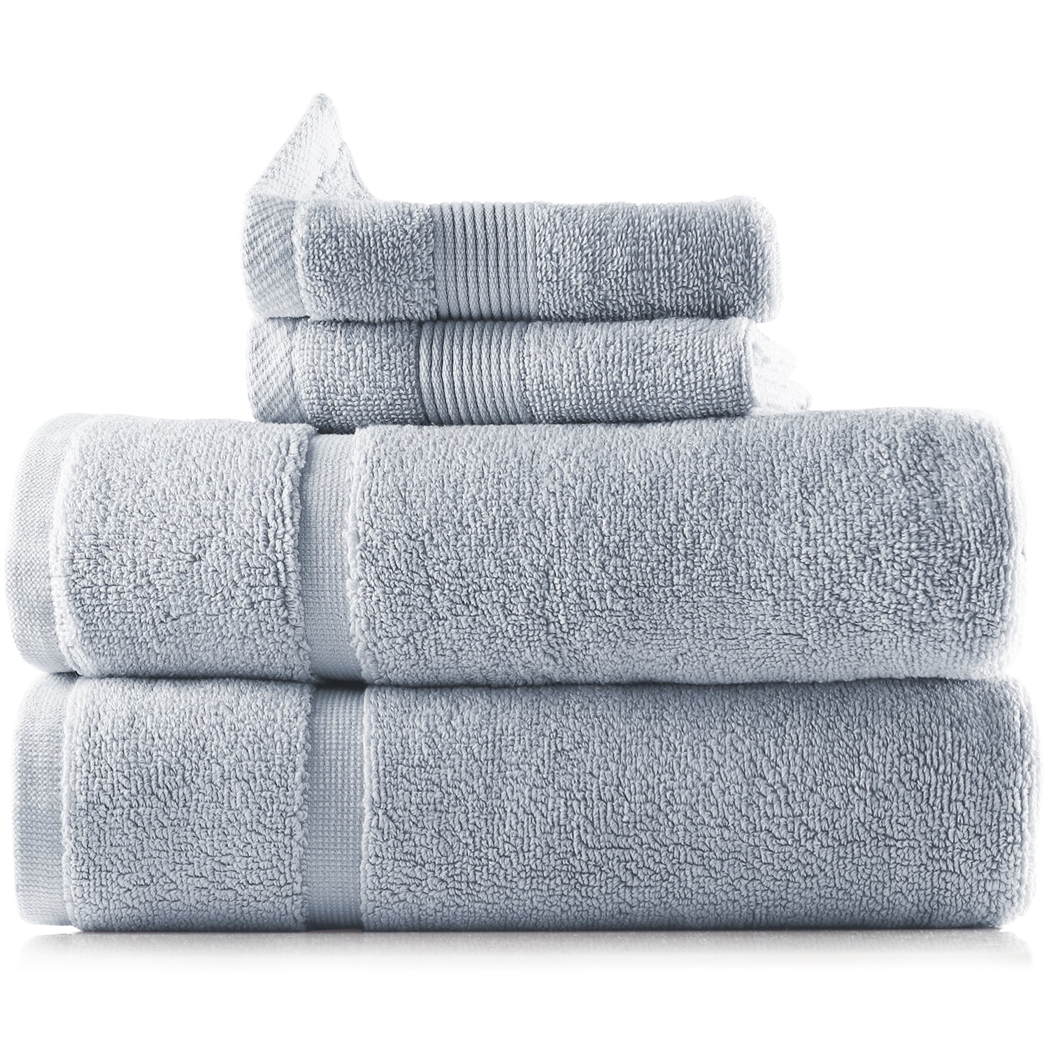 Clara Clark Bath Towels Set, 100% Cotton Luxury Softness 4 Pc Set, Ice Blue