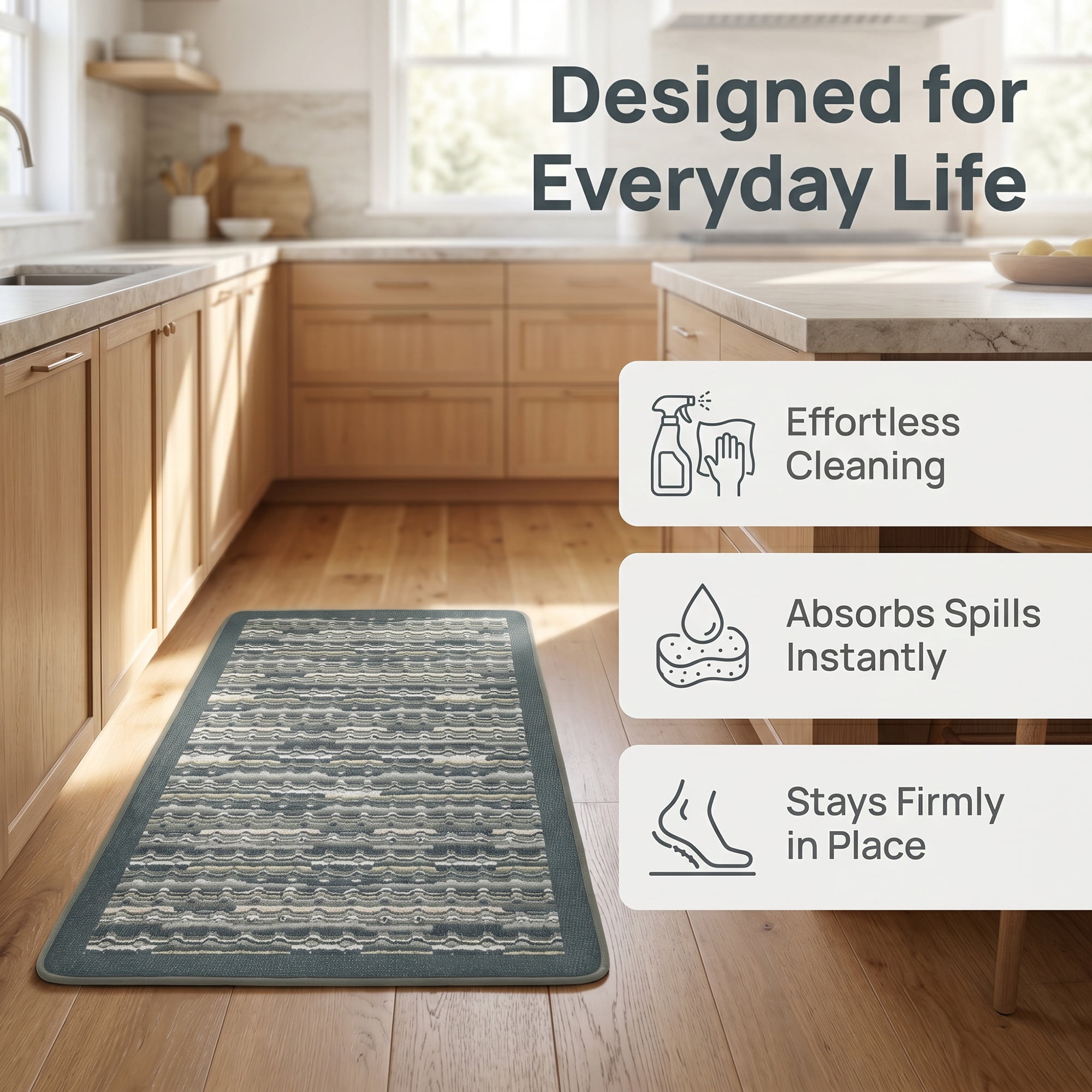 Kitchen Rugs Non-Slip Rubber Backing Mats for Floor Oil Absorbent Runner Grey 28" x 18"