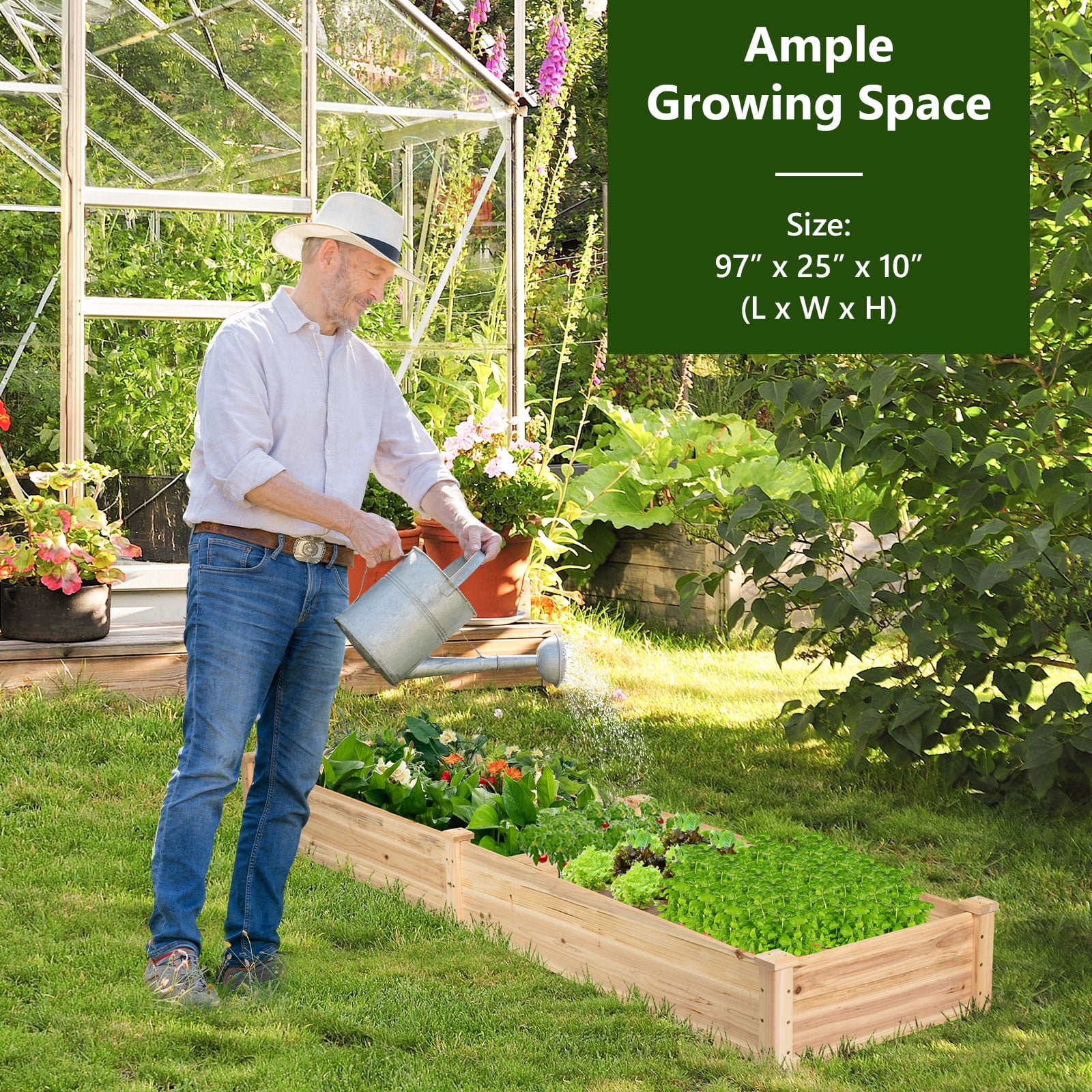 Costway Wooden Raised Garden Bed Outdoor Wood Planter Box for Vegetables Flowers Fruit