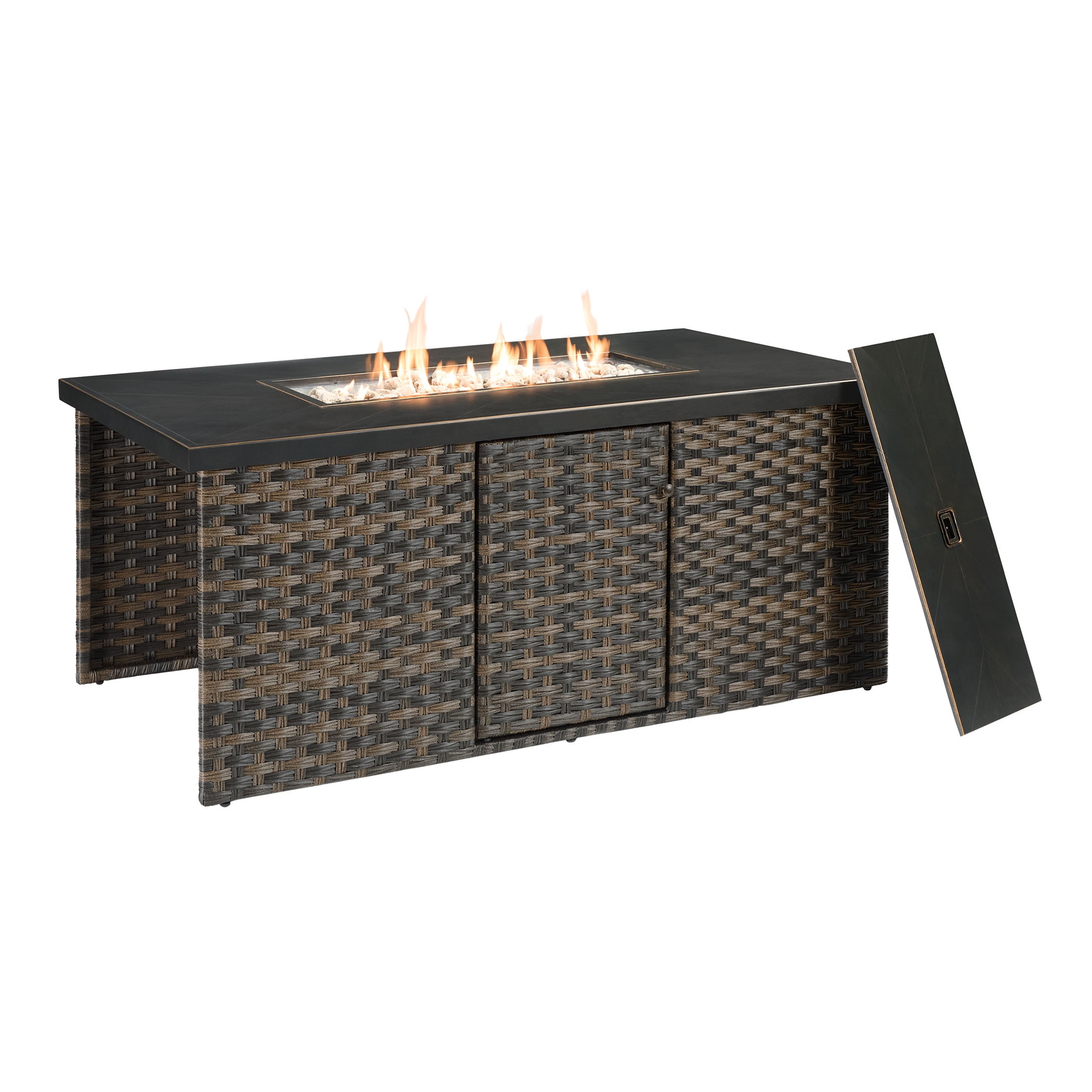 Better Homes & Gardens Rockport Club 55" x 31" Rectangular Propane Fire Pit Table with Lid - 50,000 BTU, Brown