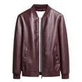 thumbnail image 2 of Fayshow0 Men'S Jackets Clearance Sale $12 Men's Spring And Fashion Casual Stand-up Collar Zipper Long Sleeve Hoodless Leather Jacket/jacket Wine, 2 of 7