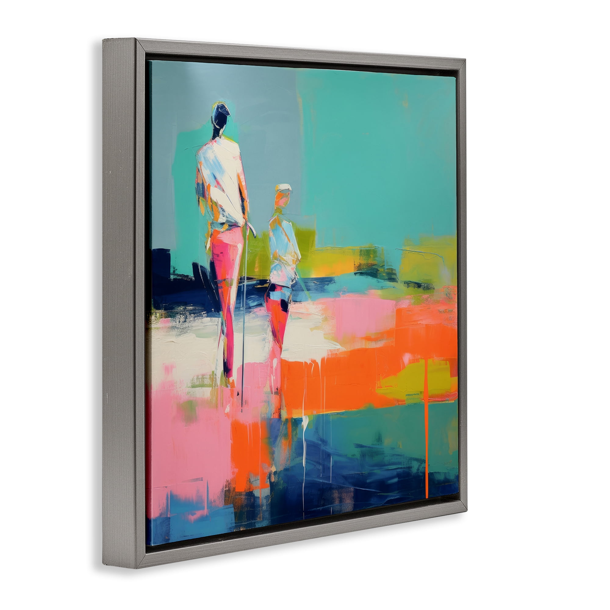 Stupell Industries People Golfing Abstraction Abstract Painting Gray Floater Framed Canvas Art Print Wall Art, 25 x 25