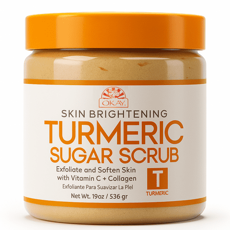 OKAY Turmeric Sugar Body Scrub, Exfoliating & Moisturizing Skin Care, Smooth & Soft Skin, 19 oz