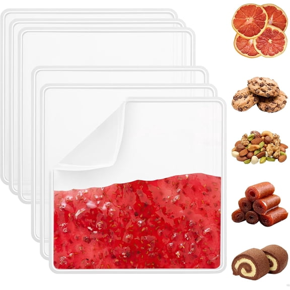 6 Pack Silicone Dehydrator Liners with Raised Edge, Non-Stick Fruit Leather Trays for Liquids, Reusable Sheets for Jerky, Fruit, Meat & Herbs, Fits Most Dehydrators, 11 x 11 in