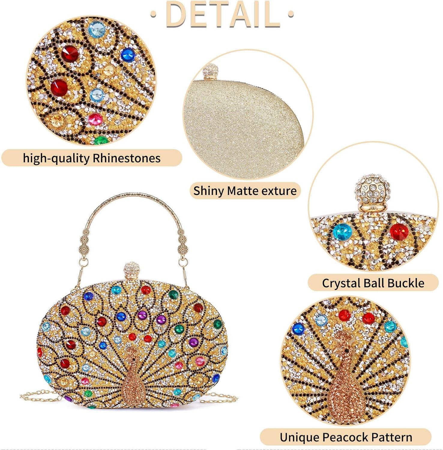 Womens Vintage Beaded Rhinestone Peacock Clutch Purse Handmade Crossbody Bag Evening Handbag For Wedding Party Prom