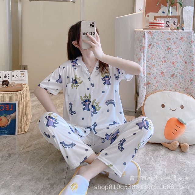 Pijama de dibujos animados para mujer del sudeste asiático, pantalones de manga corta, temporada de otoño y verano, ropa para el hogar, venta al por mayor, ropa de dormir cómoda y bonita