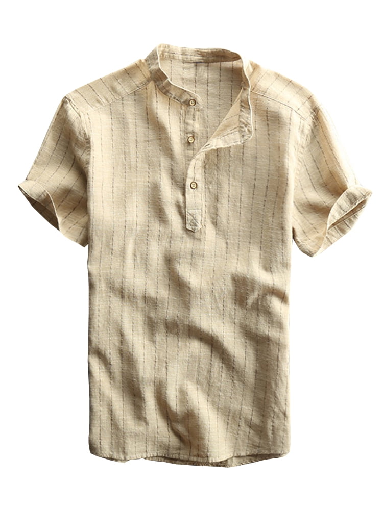 SySea Mens Linen Henley Shirt Summer Beach V Neck Hippie T Shirt