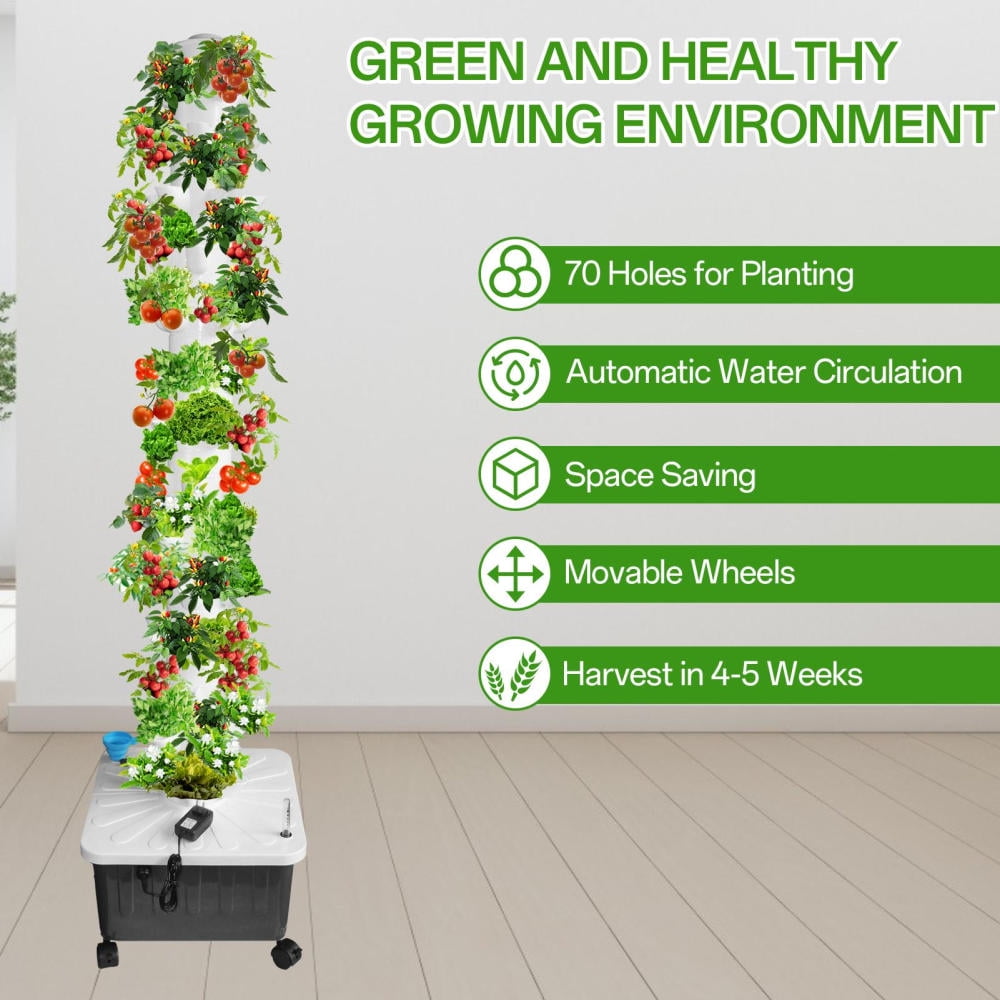Kagrote 14-Layer 70 Slots Hydroponics Tower with Wheels, Indoor Garden Tower for Apartments & Detached Houses