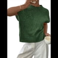 thumbnail image 3 of Suéter Acanalado para Mujer, Cuello Redondo, Corta, Corte Holgado, Tejido Floral, Tops Tipo Jersey. Verde Oscuro XL, 3 of 9