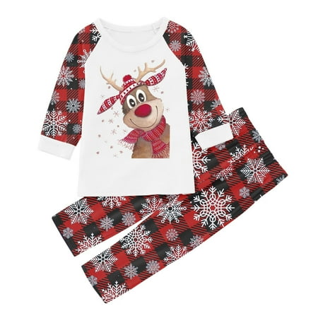 

Nomeni Parent Christmas Deer Print Parent Plaid Long Sleeved Trousers Pajamas Homewear Four Piece Suit Set