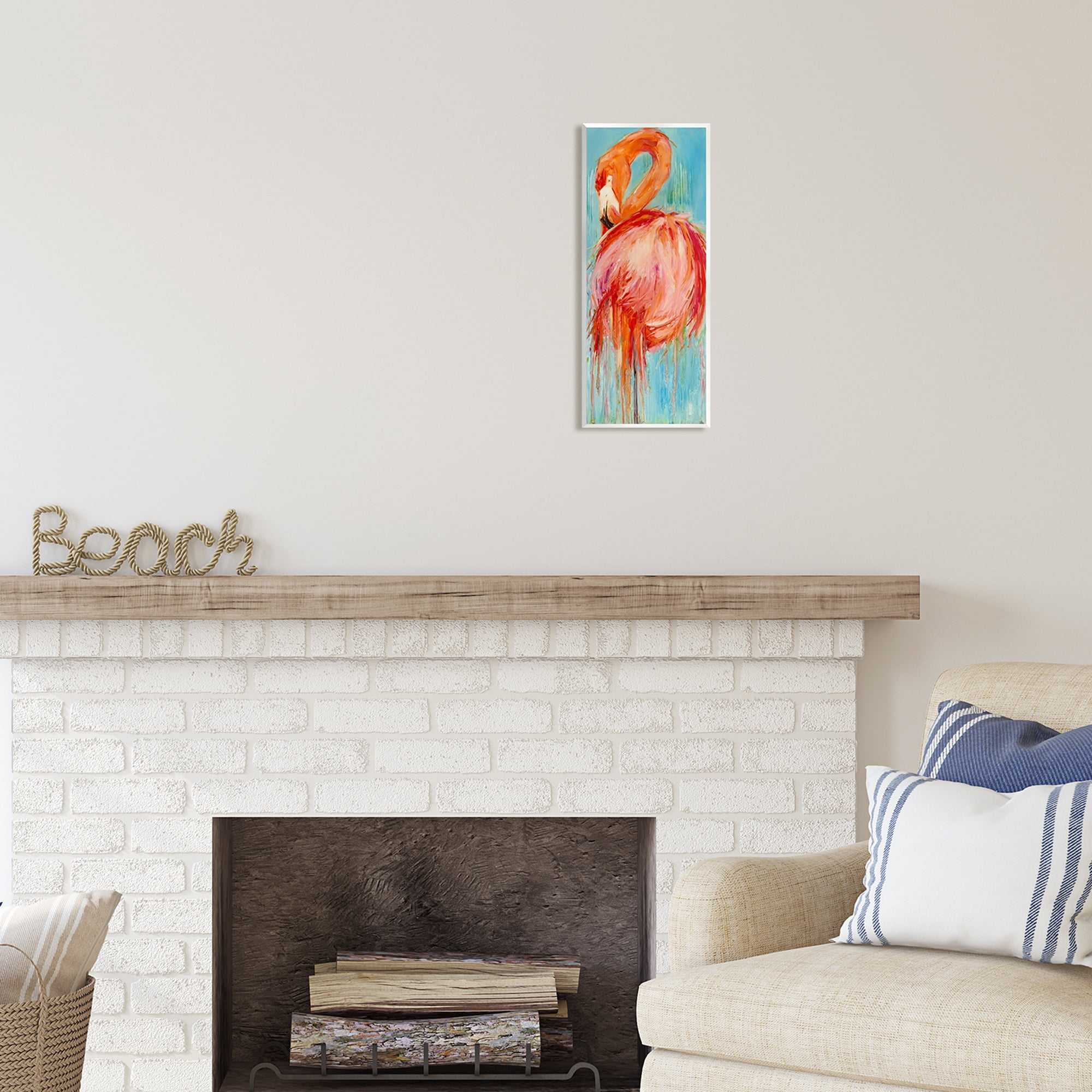 Stupell Industries Bold Abstract Flamingo Painting Coastal Painting Unframed Art Print Wall Art
