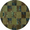 thumbnail image 1 of Ahgly Company Machine Washable Indoor Round Patchwork Turquoise Blue Transitional Area Rugs, 3' Round, 1 of 4