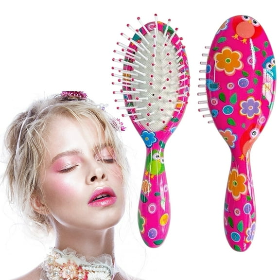 DUAIU Toddler Hair Brush - Mini Hair Brush for Kids - Travel Brush for Boys and Girls - Baby Detangler Brush for Thin Hair - Flower Brushes with Air Cushion - Red