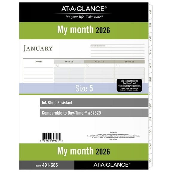 AT-A-GLANCE 2026 Monthly Planner Refill Loose-Leaf Folio Size 8 12 x 11 -