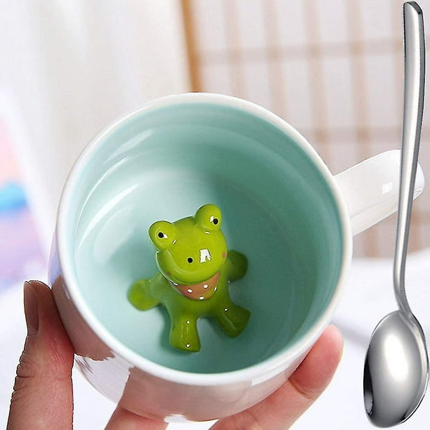 Tazas de café de cerámica con figuras de rana, tazas de té divertidas, taza de café con animales en 3D en el interior para niños, niñas, mujeres y hombres