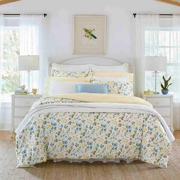 Meadow Floral 3-Piece Blue Cotton King Duvet Cover Set
