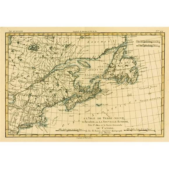 Posterazzi DPI1859938LARGE Map of Newfoundland Nova Scotia & Eastern Canada Circa. 1760 From Atlas De Poster Print, Large - 34 x 24