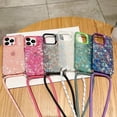 thumbnail image 4 of Funda de teléfono de silicona con correa de collar cruzado, carcasa con purpurina de mármol para iphone 15, 14, 13, 12, 11 Pro Max, X, XR, XS, 7, 8 Plus, SE3, 4 of 5