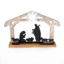 Gerson Christmas Silhouette Nativity Scene, One-Piece Holy Family Creche Indoor Holiday Decor with Wooden Stable and Metal Figures, 11.75 in