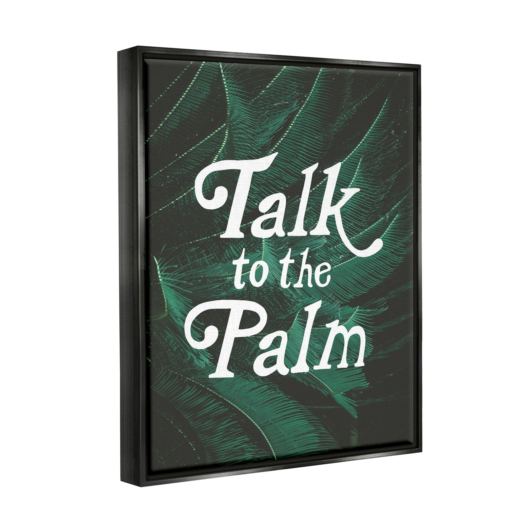 Stupell Industries Talk To Palm Punny Tropical Plant Botanical Leaf Graphic Art Jet Black Floating Framed Canvas Print Wall Art, Design by Daphne Polselli