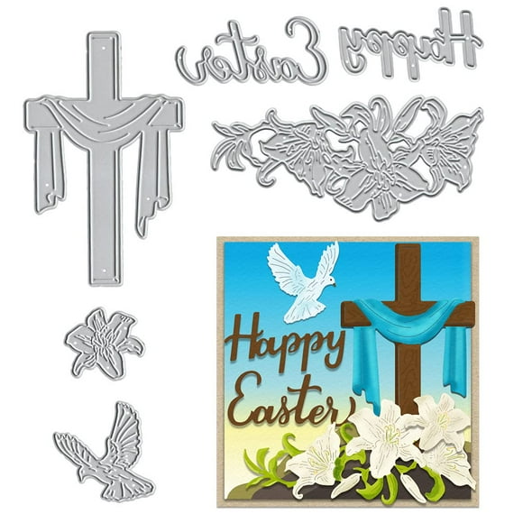 Easter Flowers Cross Metal Cutting Dies Happy Easter Words Animals Die Cuts For Card Making - Easter Embossing Stencil Template Tool For Easter Day Diy Scrapbooking Photo Album Card Craft Decoration