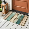 thumbnail image 5 of Farmhouse Teal Brown Bathroom Mat 2x3 FT, Non Slip Small Kitchen Mat, Vintage Retro Ombre Wooden Washable Soft Backed Front Door Throw Rug Non-Shedding Indoor Outdoor Doormat for Entryway Sink, 5 of 9