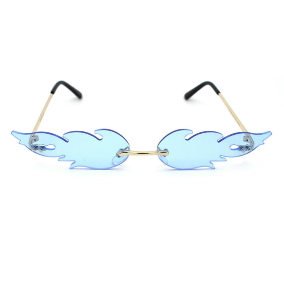 Unique Hot Rod Flame Shape Retro Cat Eye Funky Sunglasses Gold Blue