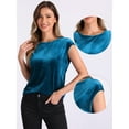 thumbnail image 2 of DARING DIVA Women's Velvet Christmas Party Crew Neck Cap Sleeve Top S Peacock Blue, 2 of 6