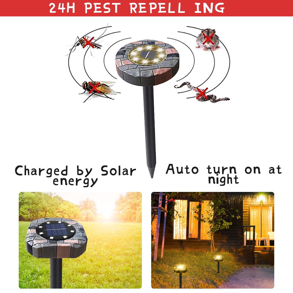 SHELLTON 2 Pack Solar Powered Ultrasonics Pest Repeller, Solar Ground Lights, Repel Mole Gopher Vole Mouse Chaser,Humane Pest Control Rodent Repellent for Outdoor for Lawn Garden Yard Home, White