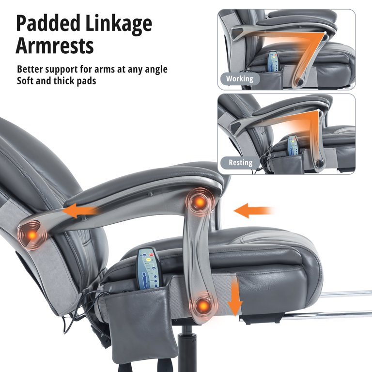 home office computer desk massage chair executive ergonomic heated vibrating Massage Office Chair with 6 Vibration Points, Heated Reclining Computer  Chair,Swivel Chair with Adjustable Height and Footrest