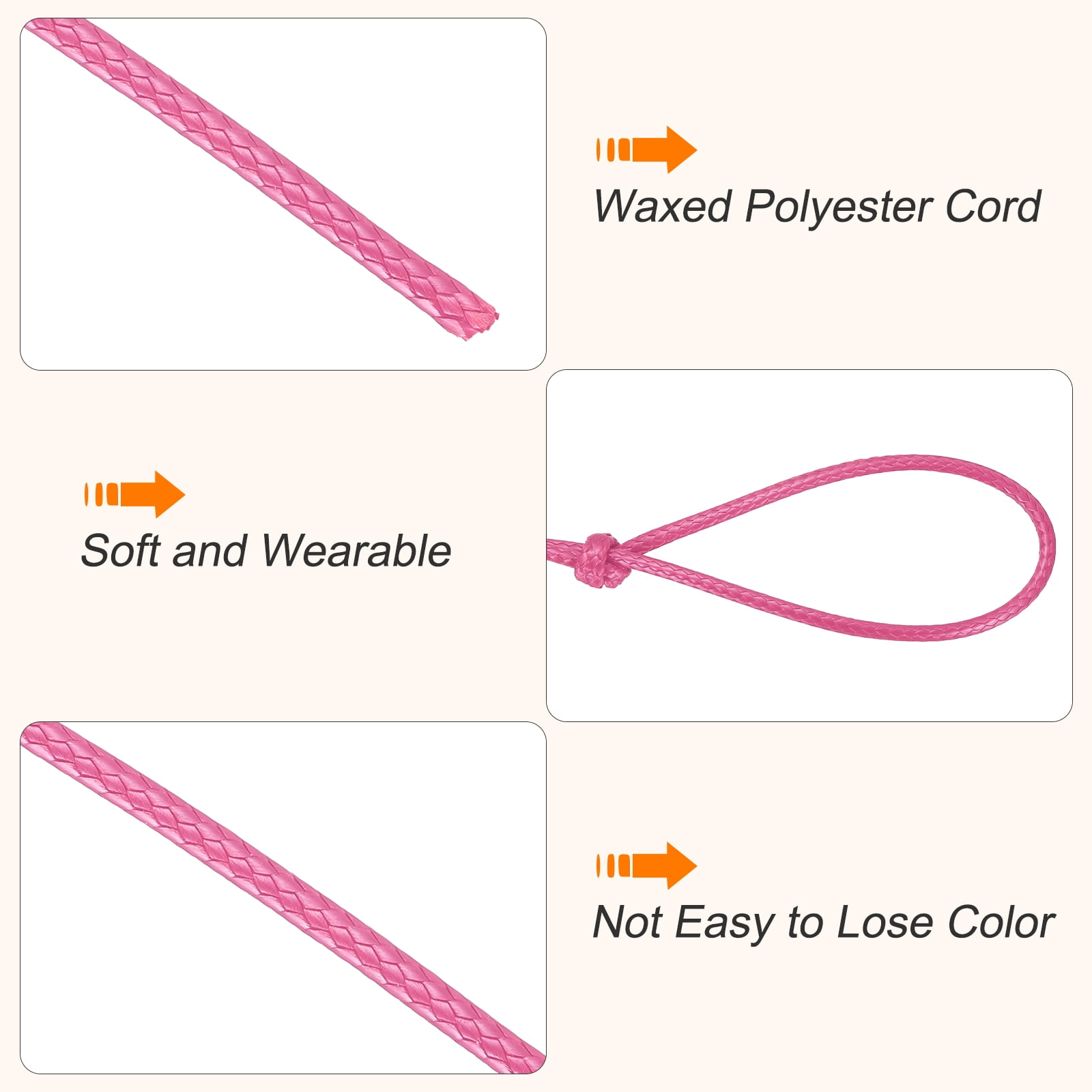 Waxed Cord 3.5mm Waxed Thread 44 Yard Wax String Leather Cord for Bracelet Making, Necklaces, Beading, Jewelry Making and DIY Crafts(Light Rose Red)