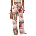 thumbnail image 7 of Lumtrix Women Wide Leg Pants Xmas Xmas Santa Print Elastic Waist Straight Leg Pants Christmas Eve Party Trousers with Pocket Pink 2XL, 7 of 7