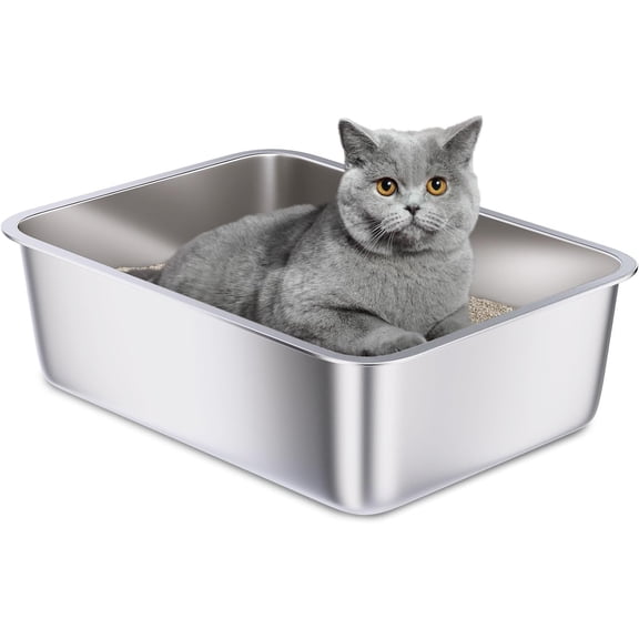 Stainless Steel Litter Box, 18"x14"x6" Medium Metal Cat Litter Pan – Easy Clean Non-Stick Litter Box, Odor-Resistant for Cats, Kittens & Rabbits