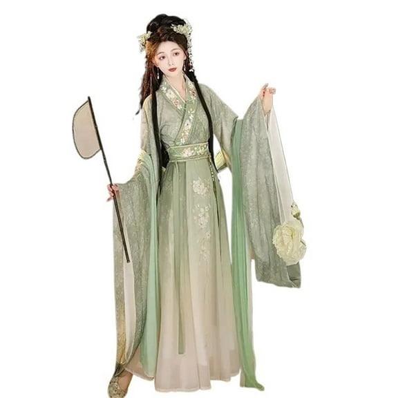 Women's Chinese Style Wei Jin dress Costume Cross Collar Wide Sleeve Embroidered Cosplay Dress Set