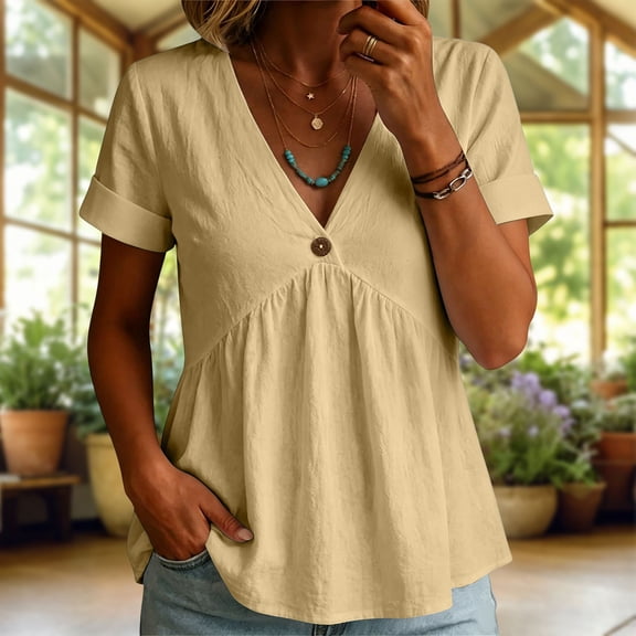 Womens T-Shirts Short Sleeve Summer Tops Button Crew Neck Trendy Casual Work Soft Basic Tees for Ladies 2026