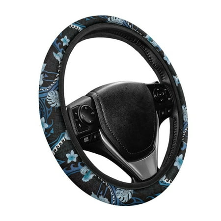 Yuyamidu Boho Steering Wheel Cover for Women Floral Steering Wheel Protector for Sedan Palm Leaves Auto Steering Wheel Accessories Soft Flannel Steering Cover