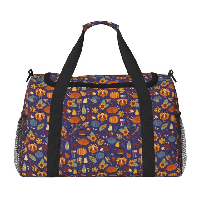 Fotbe Thanksgiving Turkey 2 Bolsa de Viaje con Estampado, Bolsa de Fin de Semana para Mujer con Compartimento para Zapatos, Bolsa de Gimnasio con Bolsillo Húmedo