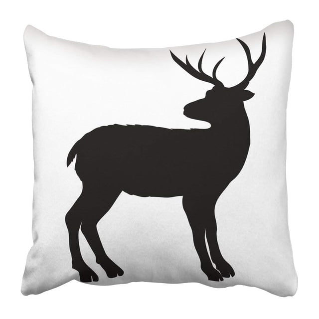 ABPHQTO Negro Asta Ciervo Silueta Blanco Adulto Animal Bestia Hermosa Grande Creativo Dibujo Funda de almohada Funda de almohada 45x45 cm