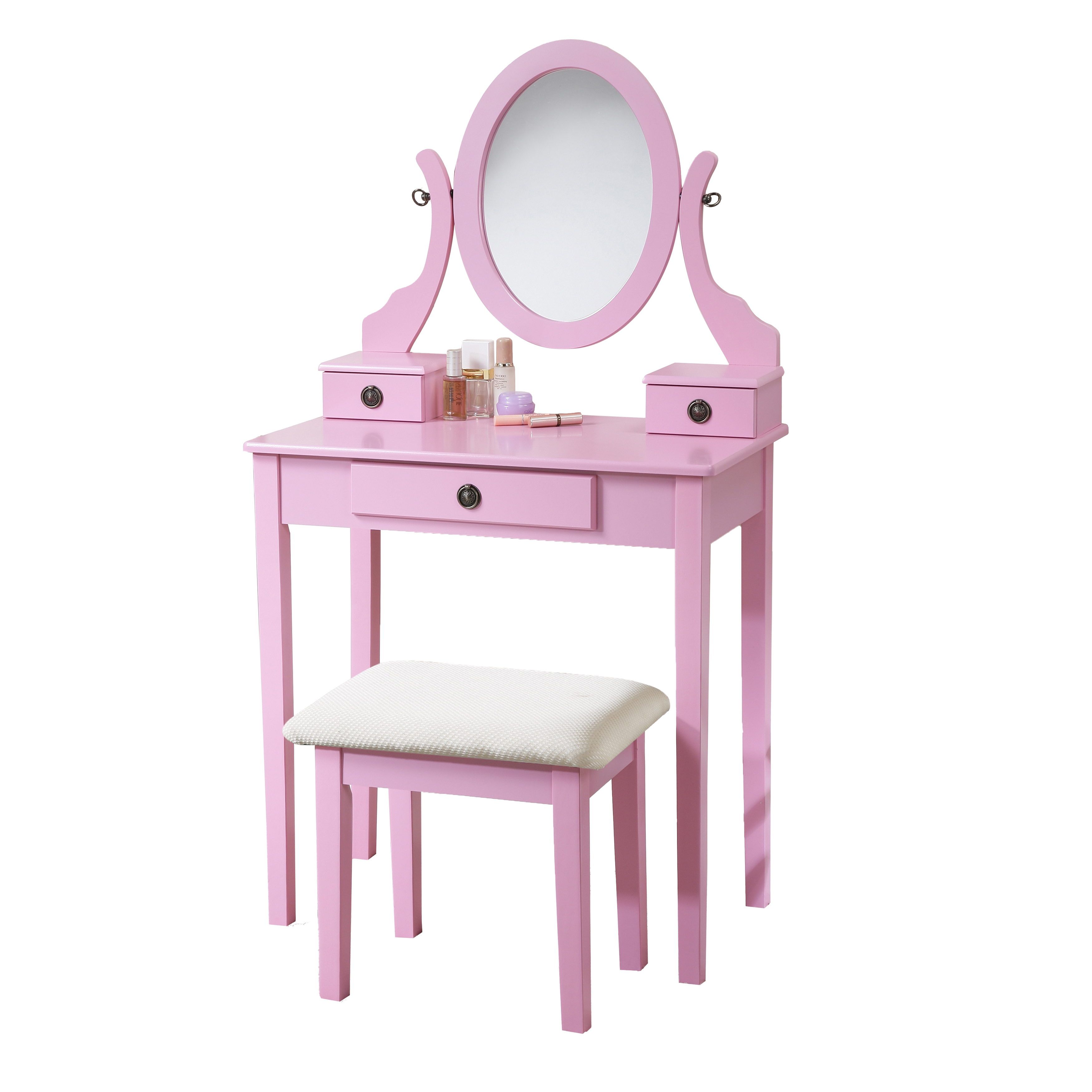 Mintazer Vanity Table Set with Adjustable Oval Mirror & Cushioned Stool, Makeup Dressing Table with 3 Drawer for Bedroom, Pink