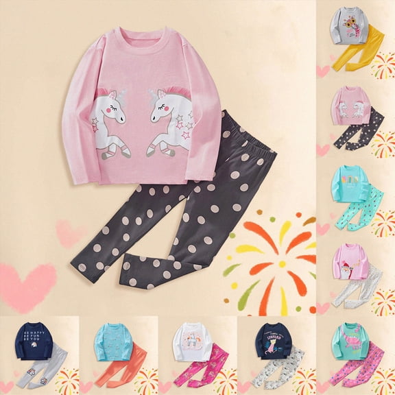 Toddler Baby Girl Fall Winter Clothes Crewneck Sweatshirt Long Sleeve Print Shirt and Pants Outfits 6-12 Months 12-24 Months 2t 3t 4t 5t 6t 7t 8t 9t Children Navy 6-7 Years