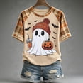 thumbnail image 4 of EANJE Halloween Shirts for Women Cute Ghost Shirt Fall Pumpkin T-Shirt Ghost Pumpkin Graphic Tees Casual Plaid Splice Short Sleeve Tops Beige 3XL, 4 of 5